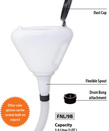 Groz Plastic Funnel With Spout, Cap, Nut and Cover