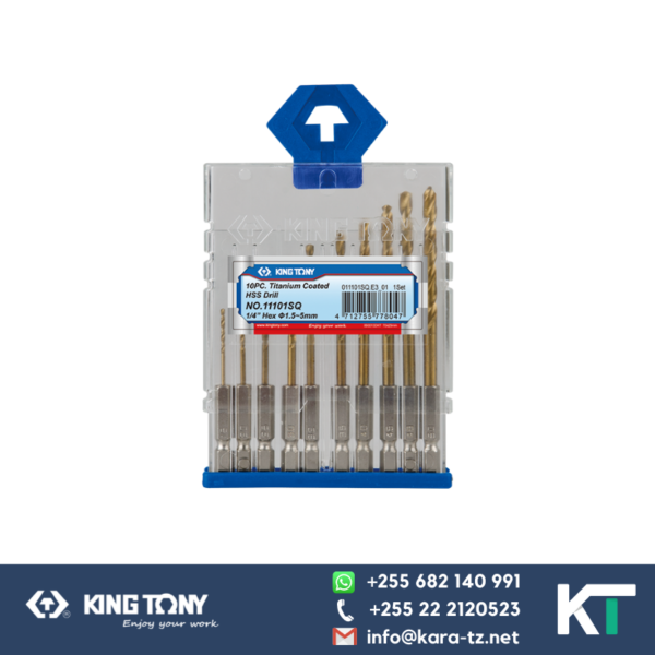 King Tony Drill Bit Set HSS with Hex Shank 10 pcs Titanium Coated