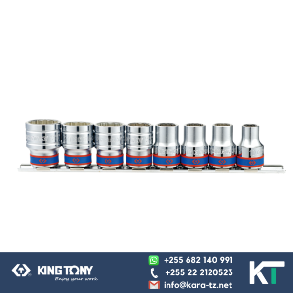 King Tony Socket Spanner Set on Rail 12PT - 8 Pcs Set [1/2" Dr, 10-22mm.]