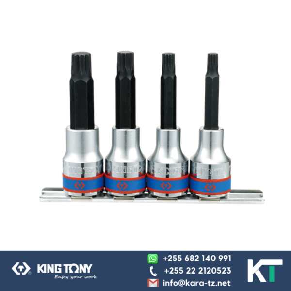 King Tony Spline Bit Socket (Long)- Set on Rail [4 pcs Set, 1/2". Dr] M6-M12
