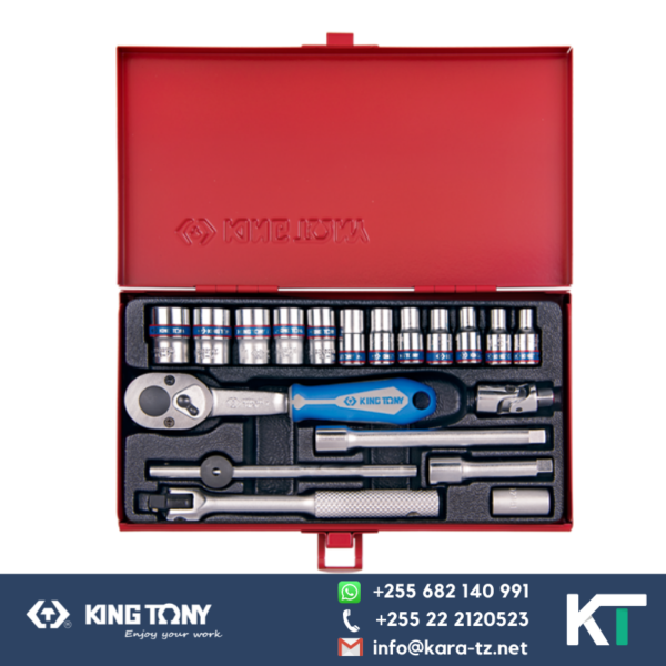 King Tony Socket Spanner Set 1/4"Dr [19 PCS, 12 PT] Chrome  4-13mm