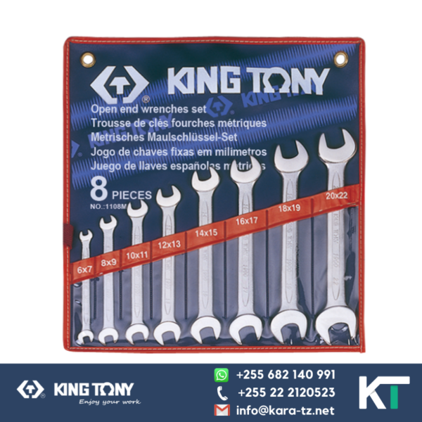 King Tony Fix Spanner Set(Open End) - 8 pcs [ 6 - 22mm  & 1/4" x 7/8"]