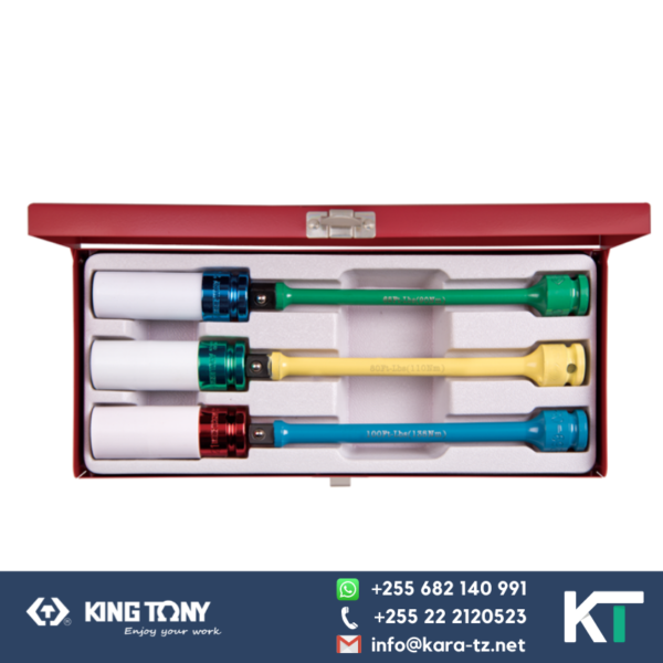 King Tony Wheel Nut Socket Set(Thin)-Impact Socket (Coloured) [6 PCS,1/2"Dr, 17/19/21mm & 3 Bars]]